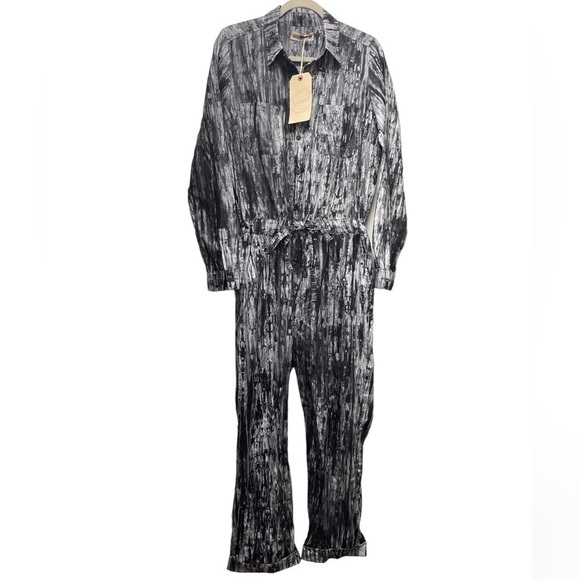 Lemlem Tie Dye Button Down Jumpsuit Black/white - Picture 2 of 7